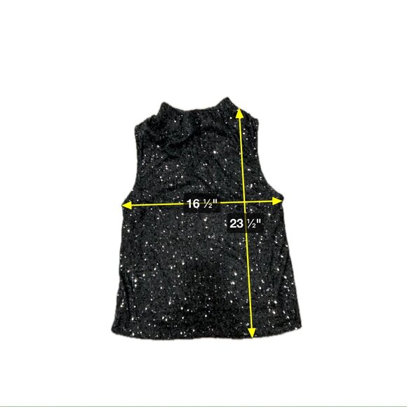 Cable & Gauge Sleeveless Black Sequin Mock Neck Top Size Large Keyhole Back - Picture 7 of 9